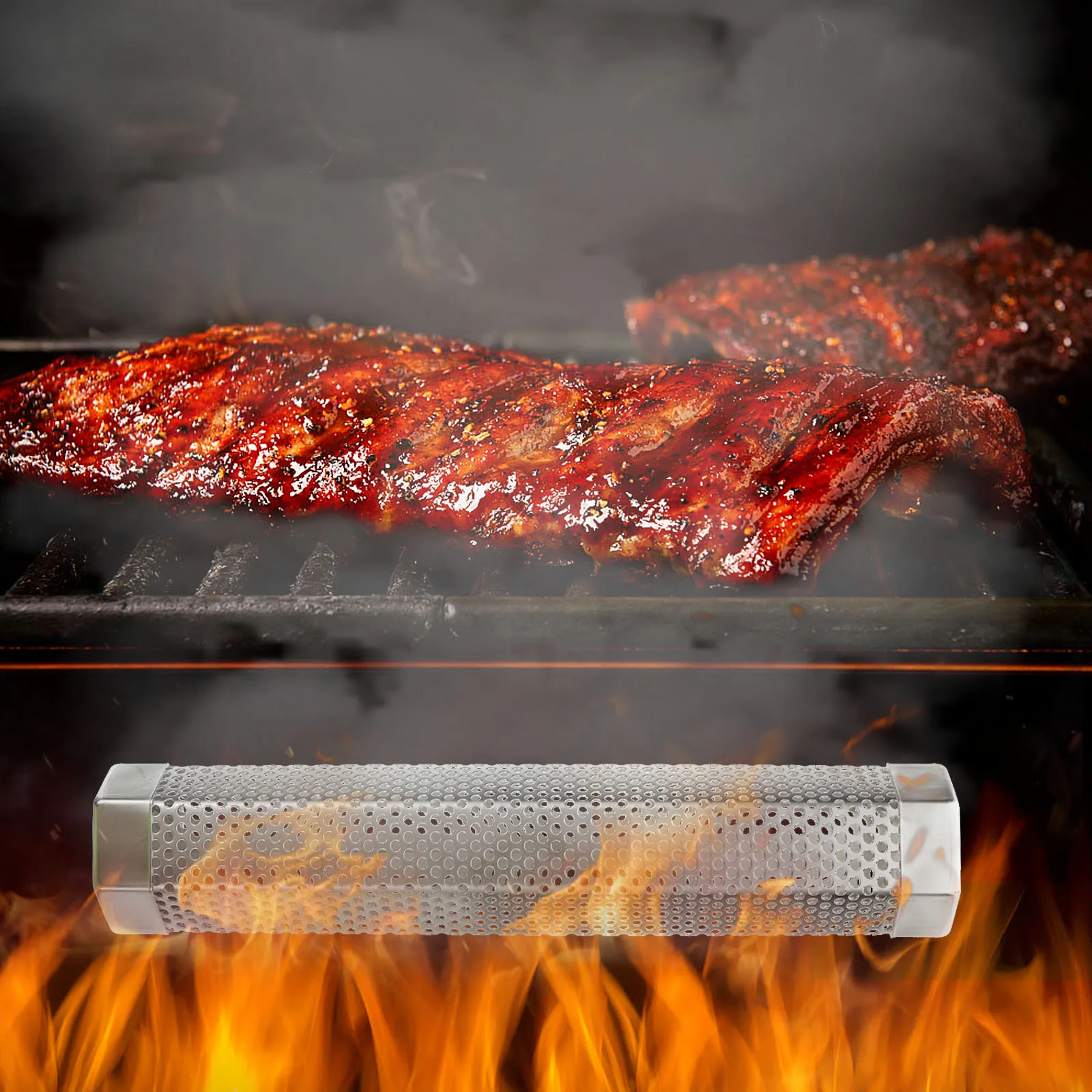 

Stainless Steel Smoker Tube Set BBQ Grill Accessories Efficient Diffusion Anti Rust Mesh Pipe Barbecue Tool Kit Long