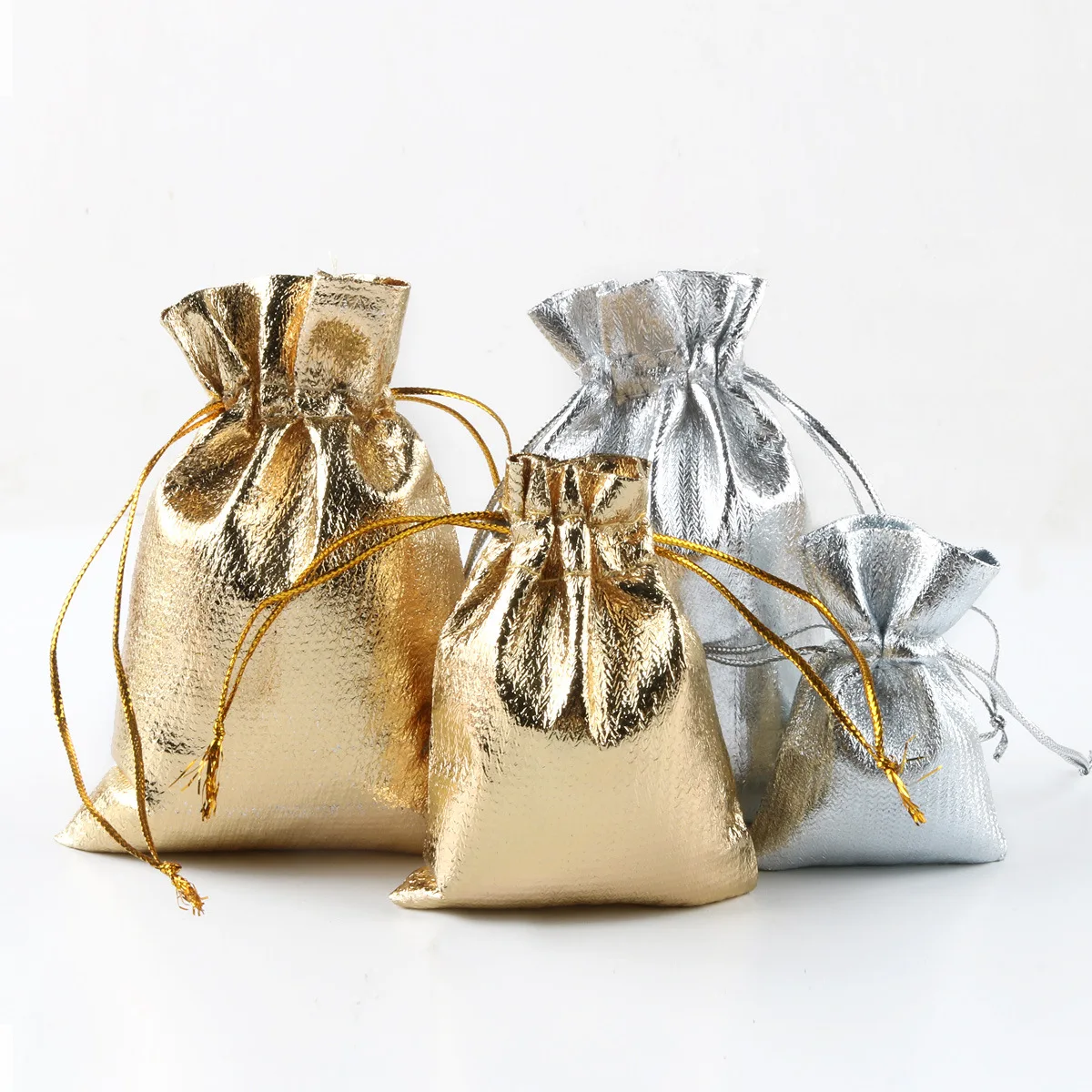 Silver/Gold Color Drawstring Wedding Storage Hot Sale 50pcs/Lot 4 Sizes Jewellery Packaging Gift Bag  Jewellery Pouches