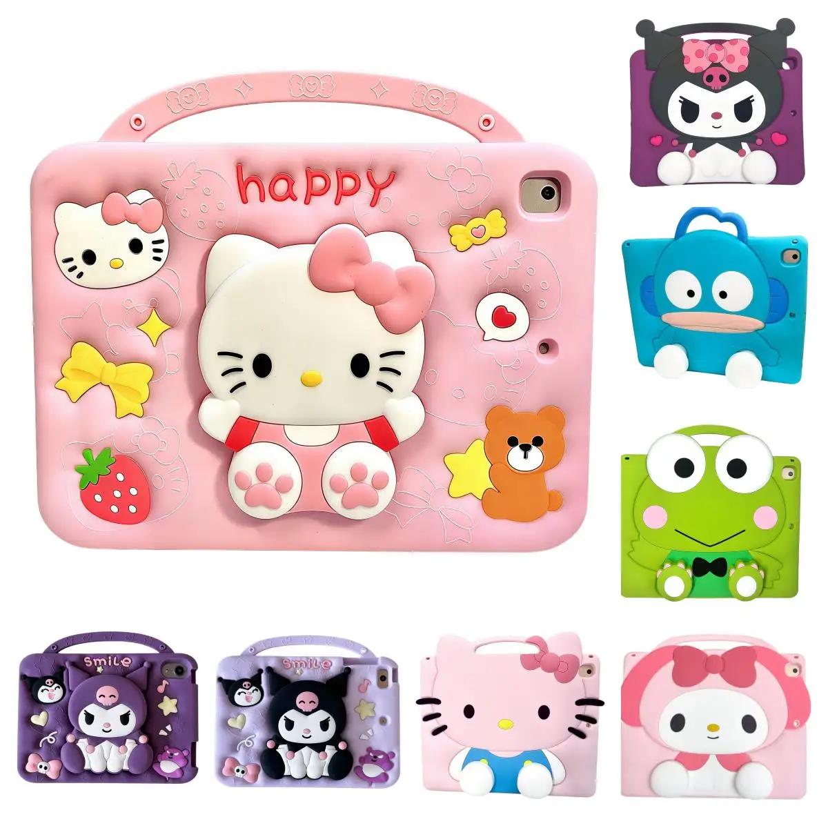 

Sanrio Cartoon Kitty Melody holder Silicone Tablet Case For IPad A16 Air 2 3 4 5 6 10.9 Mini 6 7 Pro 11 9 8 7th Generation Cover