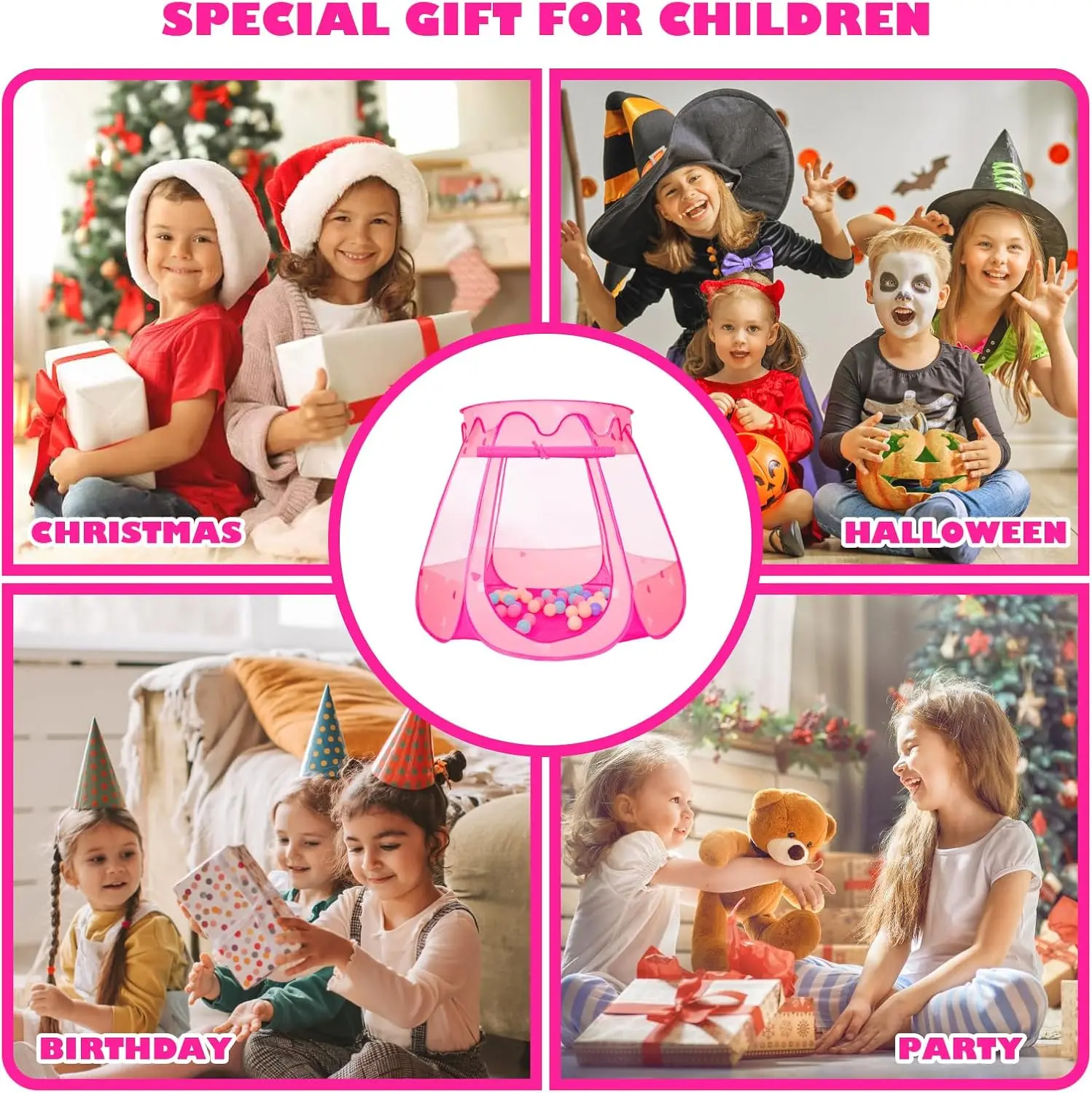 Tente princesse pop-up avec 50 boules, fosse à balles avec lumières étoiles, cadeau d'anniversaire pour fille de 1 2 3 ans, jouets de princesse pour tout-petits wi