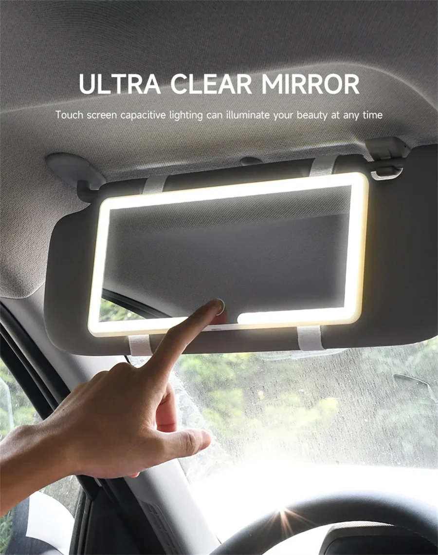 HD Mirror Car LEDMakeup Mirror Three Gear Adjustment Sun Visor Plate Interior RearMirror Dimmable Touchscreen Auto Vanity Mirror view 6