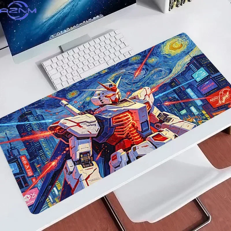 Starry Night Style Anime Mecha Oil Painting Art Mouse Pad, Rubber Non-Slip Base, Smooth Surface for Computer Gaming, Desktop Key