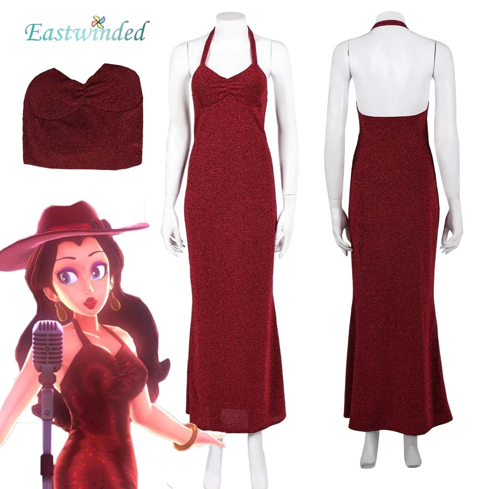 

Аниме игра Bros Pauline косплей красное блестящее платье на шее висит длинная юбка женское вечернее платье Хэллоуин карнавальные наряды для вечеринок