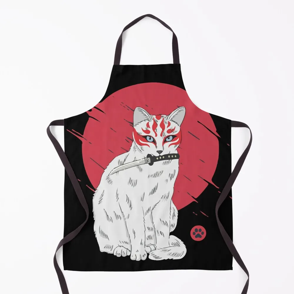 Samurai Neko With Tanto Blade illustration Apron manicurist Men kitchen Apron