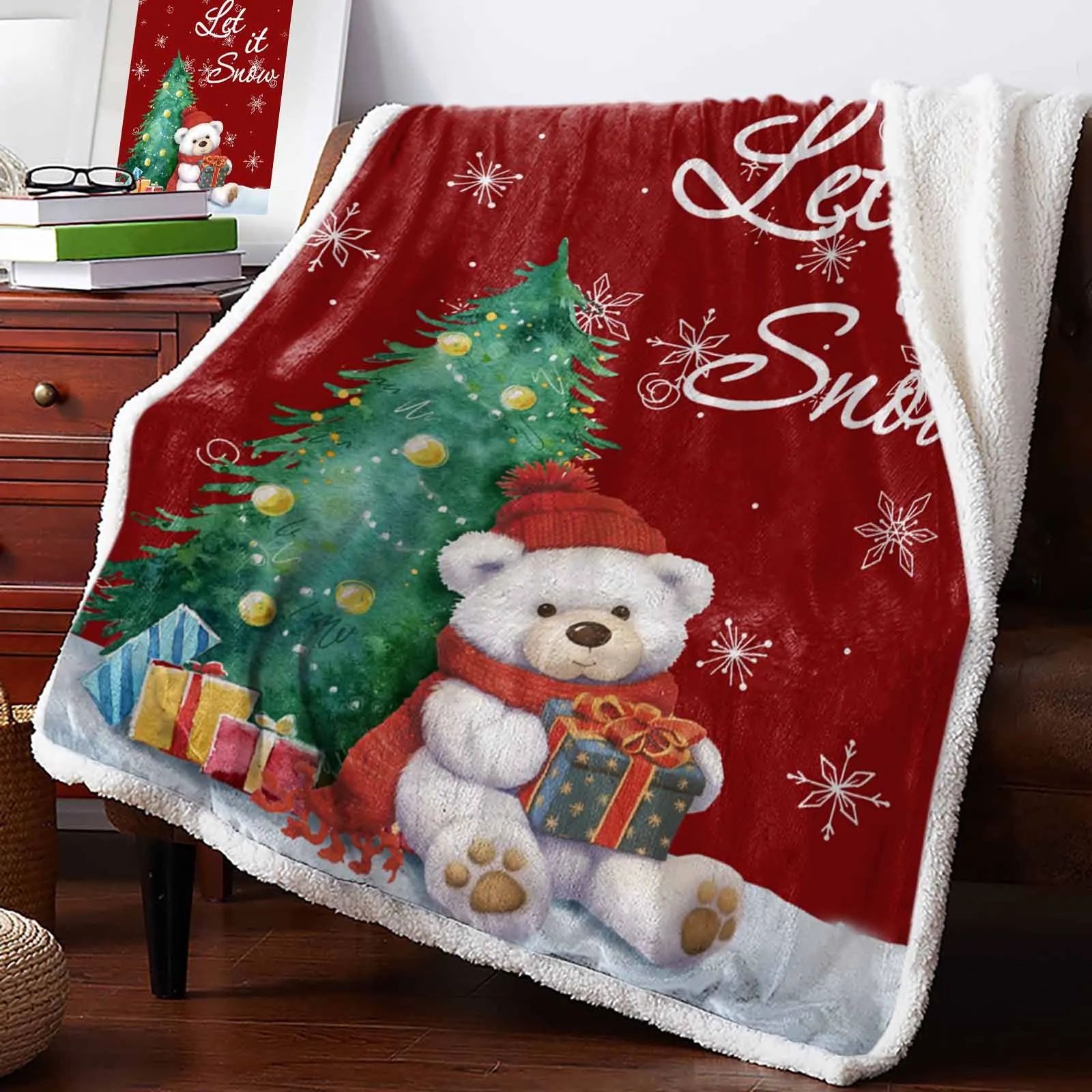 Christmas Snowflakes Retro Koala Cashmere Blanket Warm Winter Soft Throw Blankets For Beds Sofa Wool Blanket Bedspread