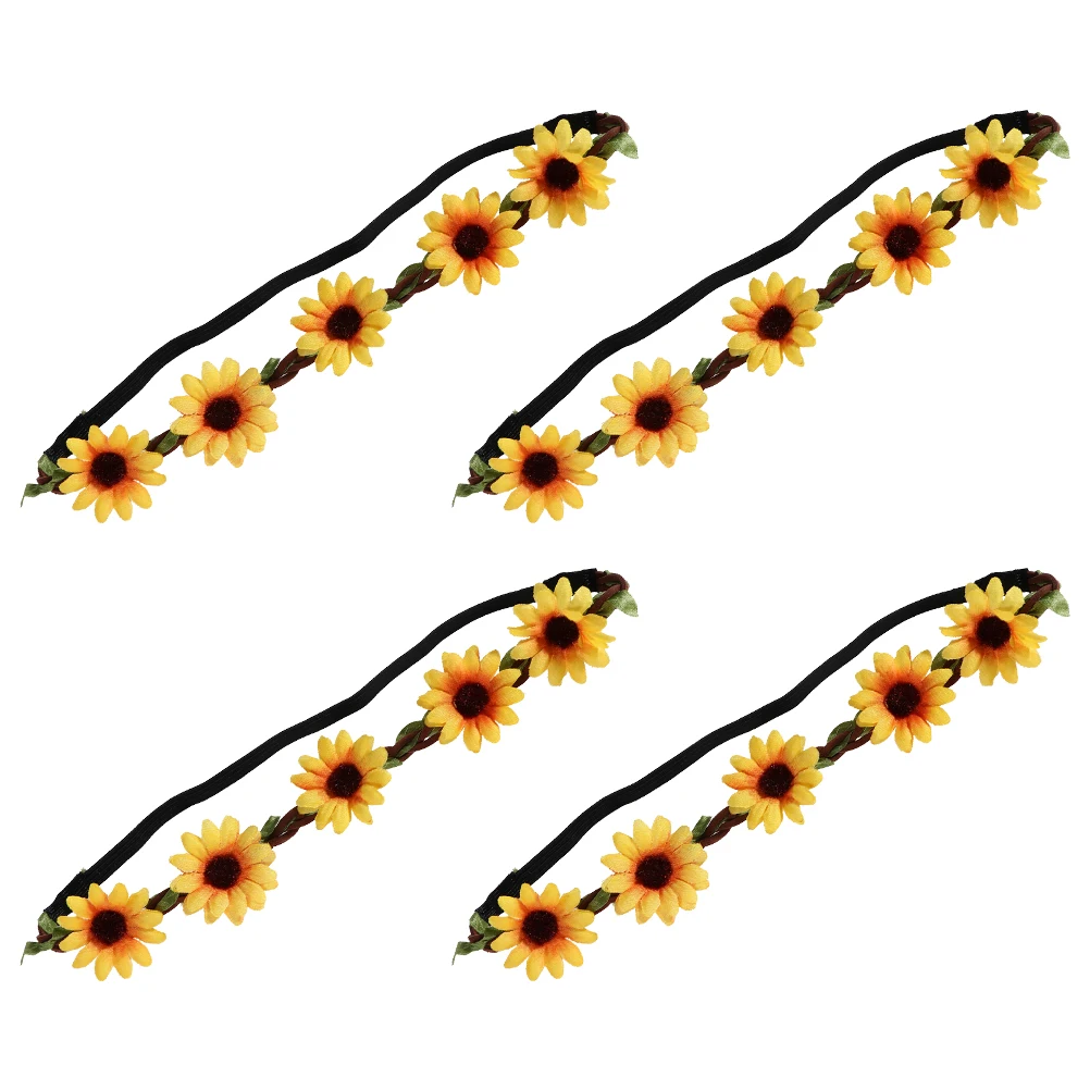 

4Pcs Hawaiian Boho Style Sunflower Floral Headband Comfortable Elastic Hairband Summer Beach Party Travel Hair Accessories