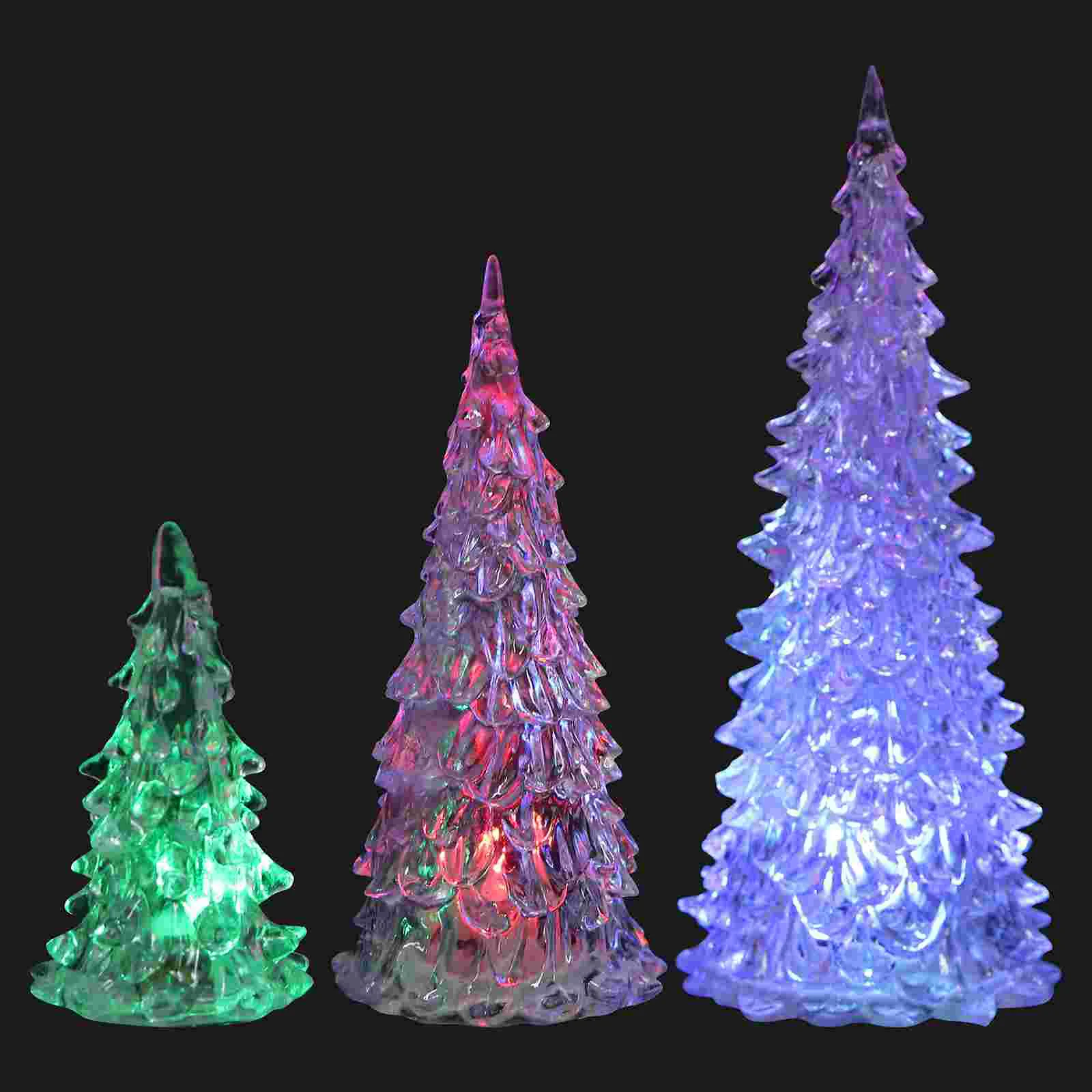 

3 Pcs Acrylic Christmas Tree Light Decorations Ornament Statue LED Colored Night