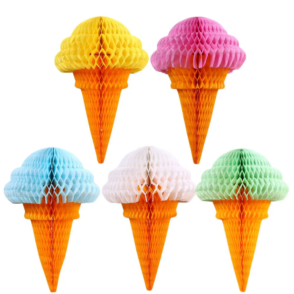 

6 Pcs Cream Decorations Honeycomb Paper Hanging Ice Cream Honeycomb Party Supplies Colorful 3D Design Wall Door Ceiling Decor
