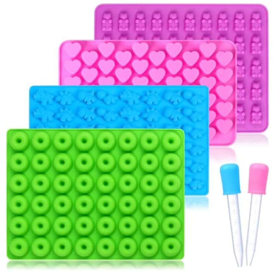 

Силиконовые формы для конфет с 2 капельницами, антипригарные силиконовые формы для конфет Iluding, мини-динозавр в форме медведя, сердца и набор мини-пончиков o