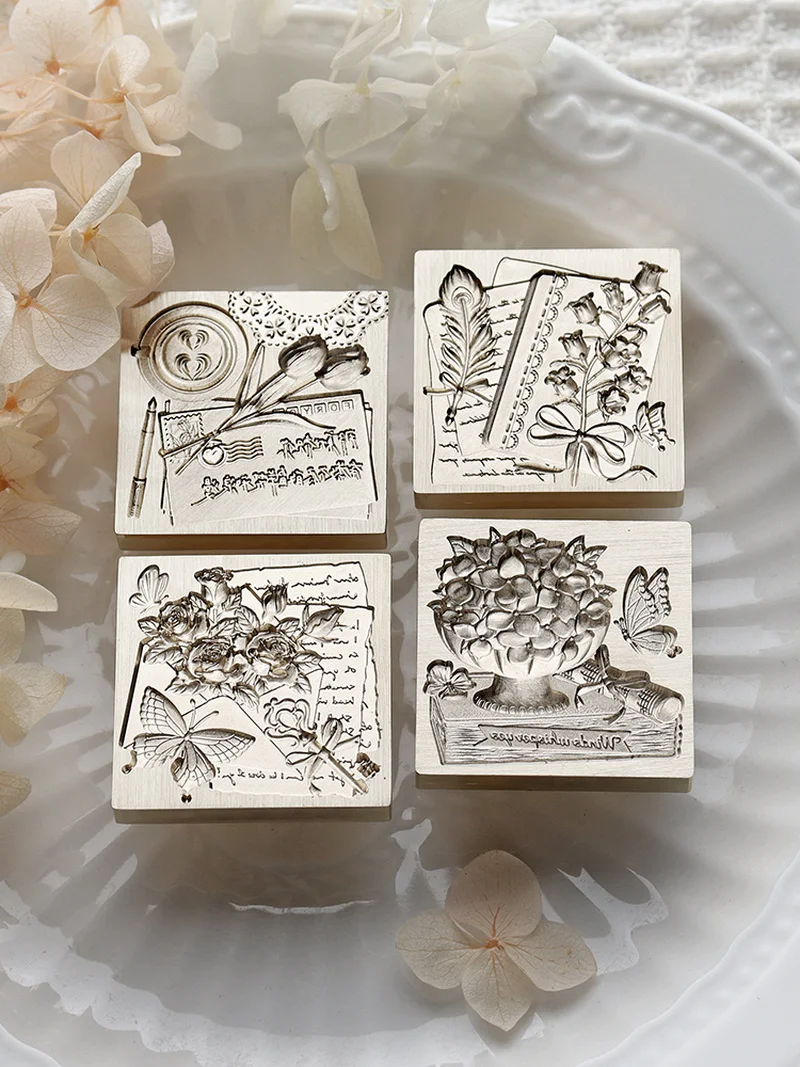 新しい 3D 真鍮ワックスシールスタンプヘッド 30 ミリメートルアジサイスクエアエンボスシールおもちゃ DIY パーソナライズされたスクラップブック結婚式招待状シール