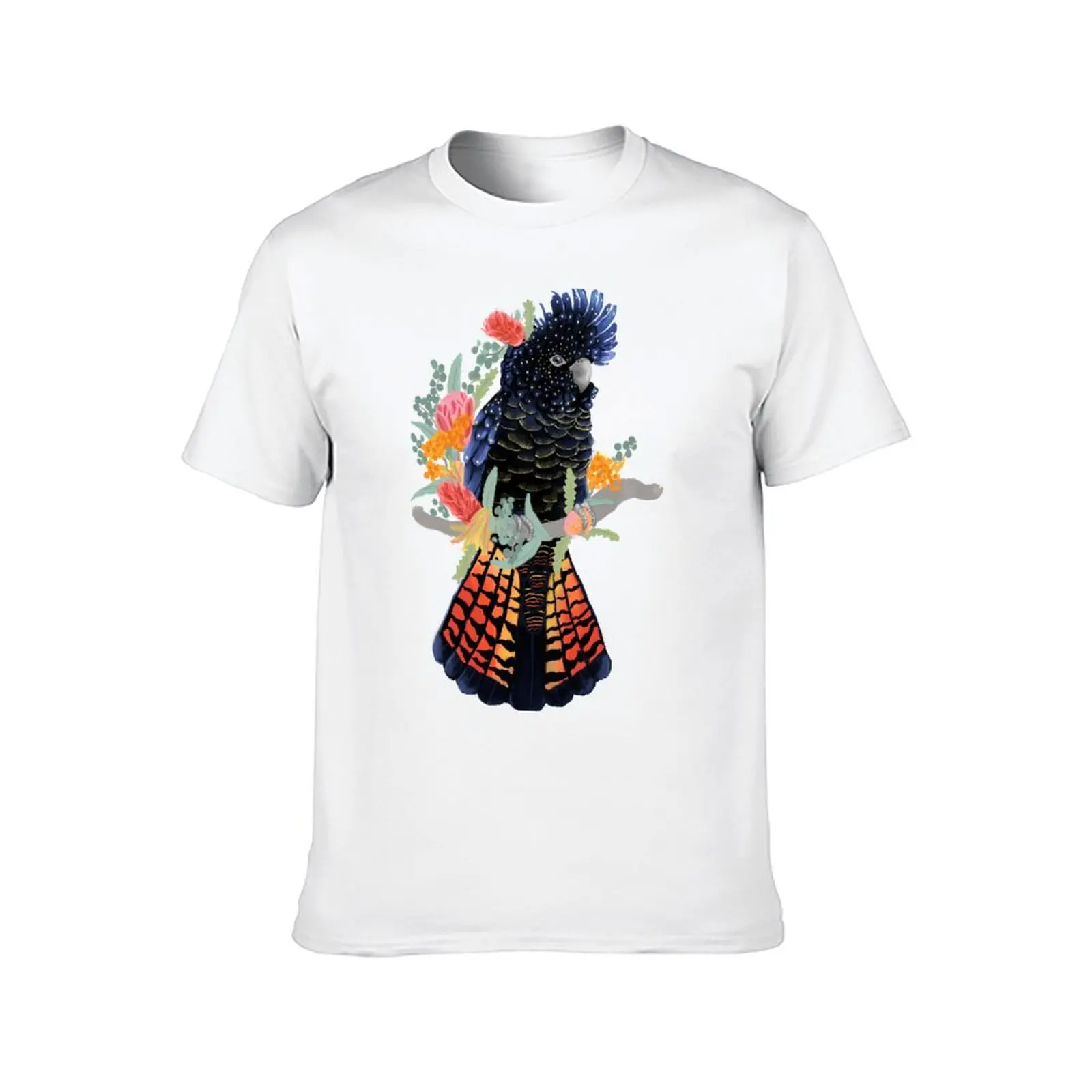 Red tailed black cockatoo with flowers T-Shirt anime stuff man t shirt plus sizes hippie clothes clothes for men