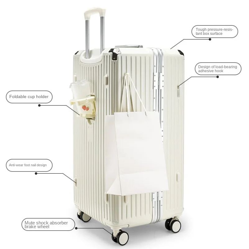 Aluminum frame with cup holder luggage suitcase Large capacity password small fresh trolley bag