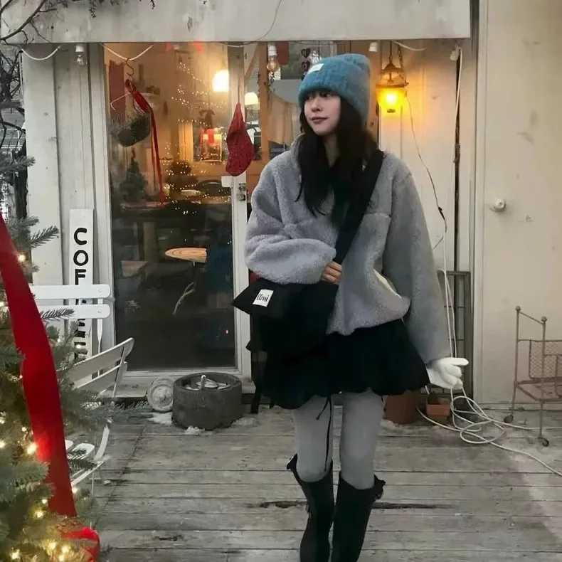 Lichtgewicht lamsbont f open kraag sweatshirt Jaet losse pasvorm comfortabele zachte Fce dames Faion winter bovenkleding