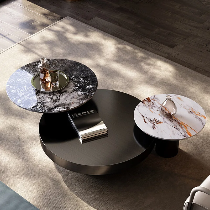 

Italian rock slab size coffee table combination light luxury living room large apartment advanced minimalist round designer home