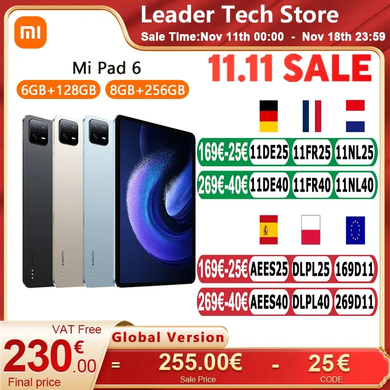 Global Version Xiaomi Mi Pad 6 Snapdragon 870 Tablet Fast Charging 8840mAh Battery 11 ''144Hz Display Blueto