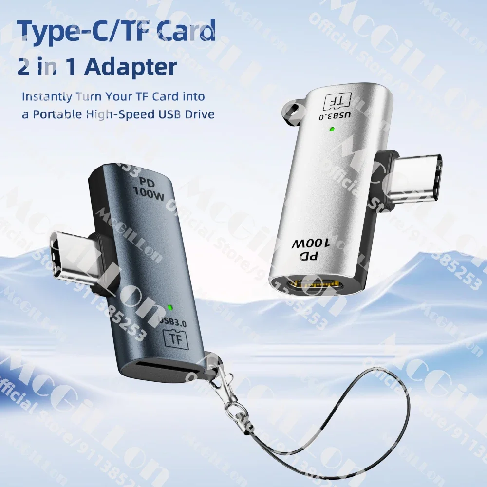2-in-1 USB-C OTG PD100W Schnellladung Typ-C zu TF-Kartenleser Adapter Speicherkarten-OTG-Leser für iPhone Huawei PC Laptop Tablet – Detail 1