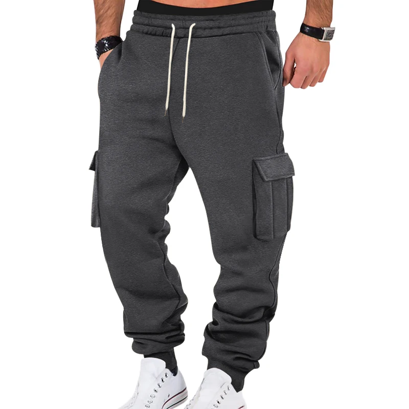 Nice Men's Thickened Brushed Fabric Casual Work Pants Autumn Winter Multi-Pocket Large Sportswear Comfortable Fit Trousers