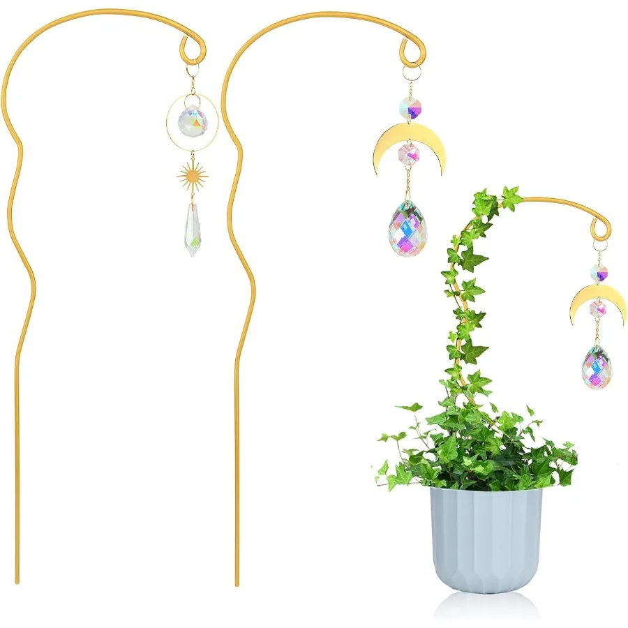 

Plant Trellis for Potted Plants with Colorful Crystal Sun Catcher 17.5 Inch Metal Plant Stakes for Indoor Plants Plant Accessor