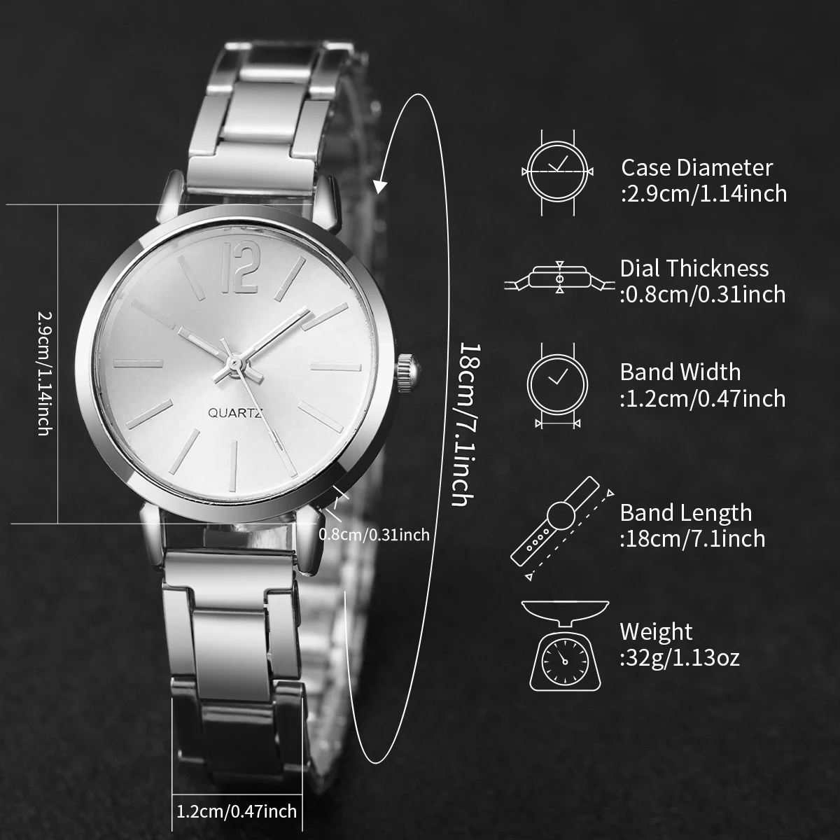 2PCS/Set Fashion Women Watch Simple Dial Steel Band Ladies Analog Quartz Watches Bracelet Set（Without Box）