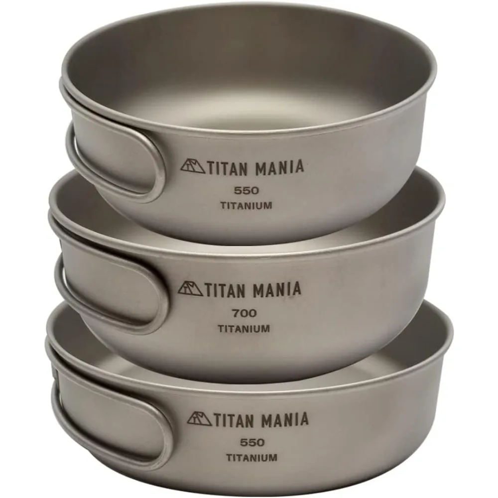 

Titanium Cookware Set 550ml+700ml+550ml, Pot with Pan Set, Cooker, Kocher, Camping Cookware, Ultra Lightweight, Sturdy