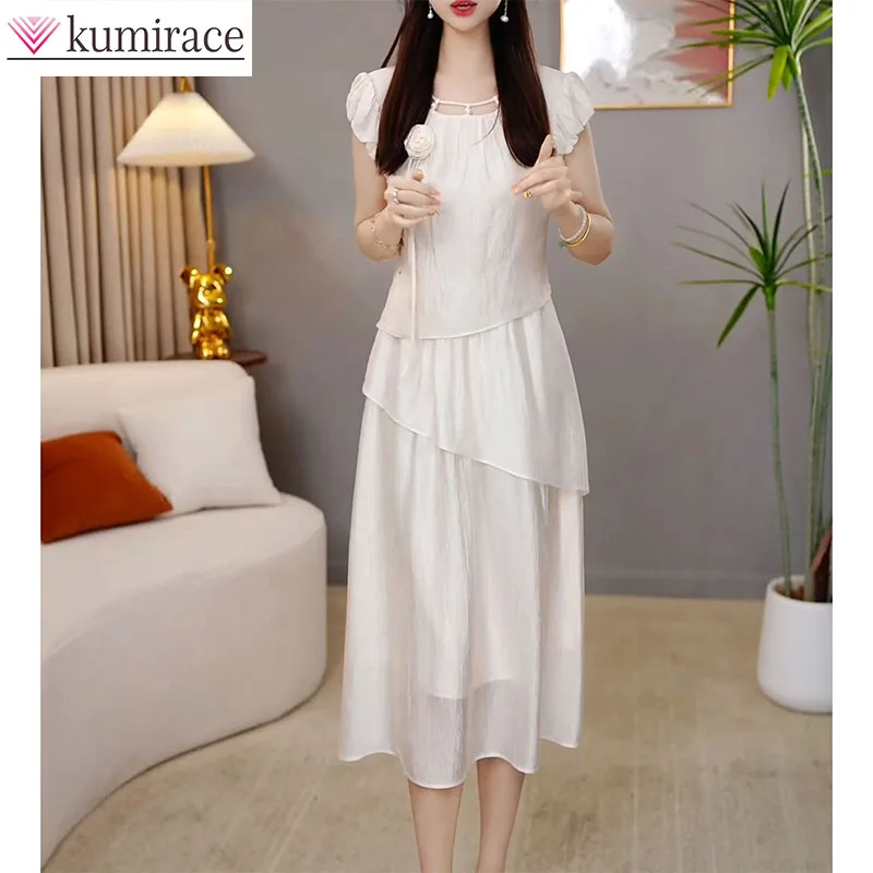 

Fashionable French Design with Slimming Effect, Two Mid Length Dresses 2026 Summer New High Waisted Slim Fit Dress Party Dresses