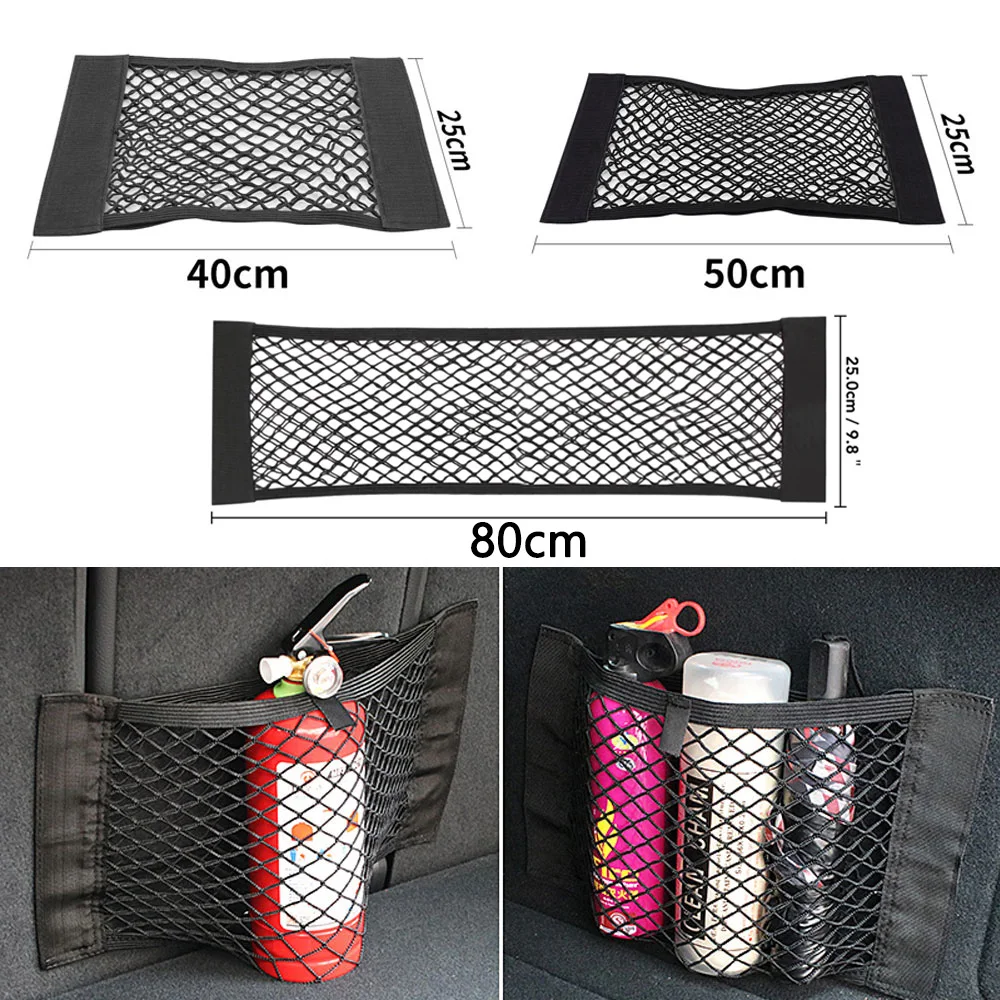 

Car Back Rear Trunk Organizer Net Mesh Seat Elastic String Magic Sticker Universal Storage Bag Pocket Auto Organizer