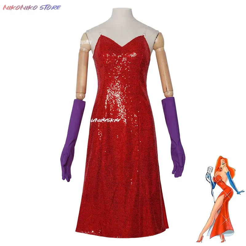 Rabbit Jessica Red Sequin Fancy Dress Costumes Halloween Carnival Dress Ladies Nightclub With Gloves Takerlama