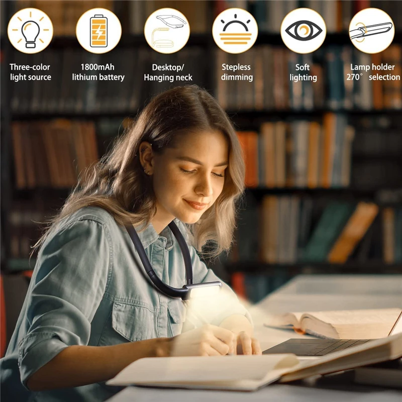 LED Neck Reading Light Dimmable Handsfree Neck Book Light Rechargeable HandsFree LED for Camping Lighting Read Night Lights