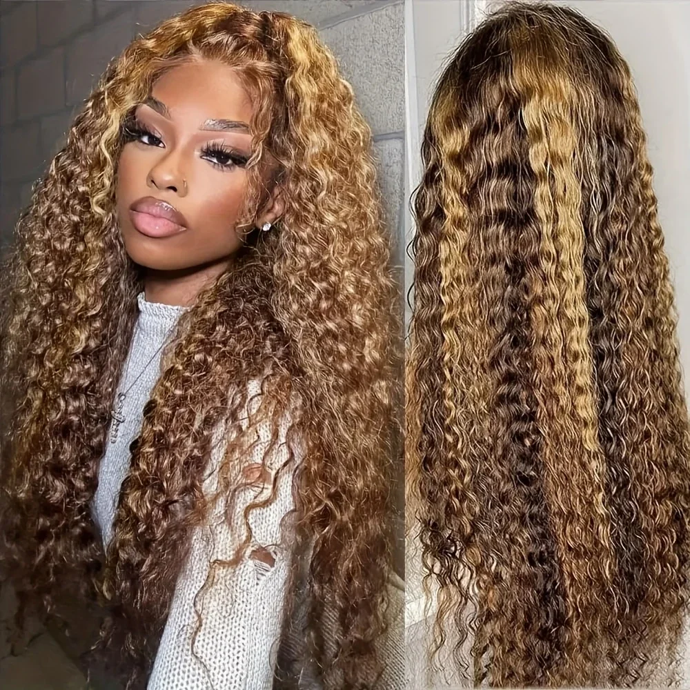 

Highlight Curly 13X6 Lace Frontal Human Hair Wigs 4/27 Honey Brown Curly Lace Front Wigs Human Hair Ombre Colored Wigs For Women