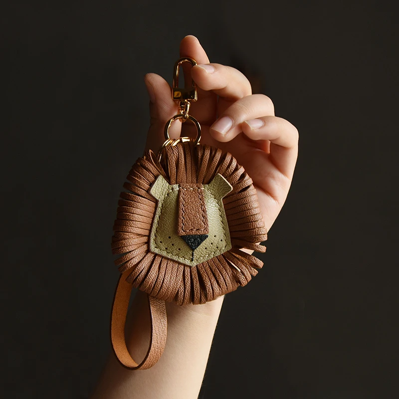 

Handmade Genuine Leather Lion Keychain Leo Bag Charm with Gift Box