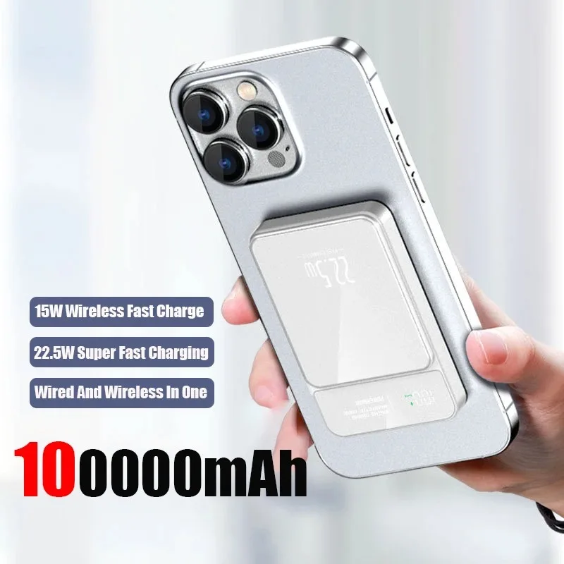 باور بانك بسعة 100000 مللي أمبير في الساعة، باور بانك مغناطيسي لاسلكي 22.5 وات فائق السرعة للشحن لهاتف آيفون 12-17 وسامسونج #3