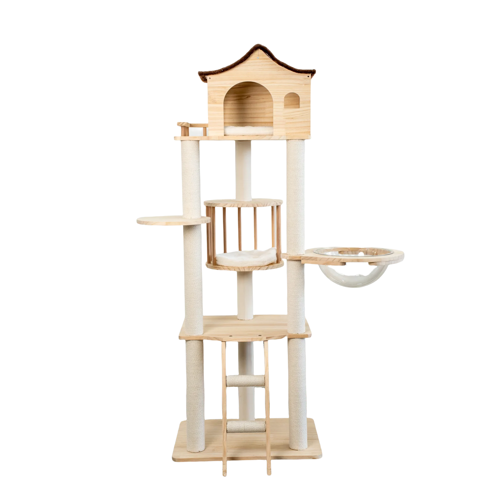 

Luxury Cat Climbing Frame Multi-Level Solid Wood Tower with Sisal Scratching Post Premium Pet Condos