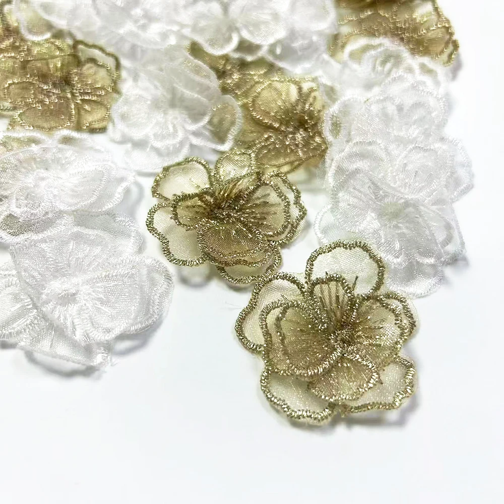10 Stück Organza bestickte Spitze 3D kleine Blumen Patches DIY Applikationen für Kleidung Dekoration