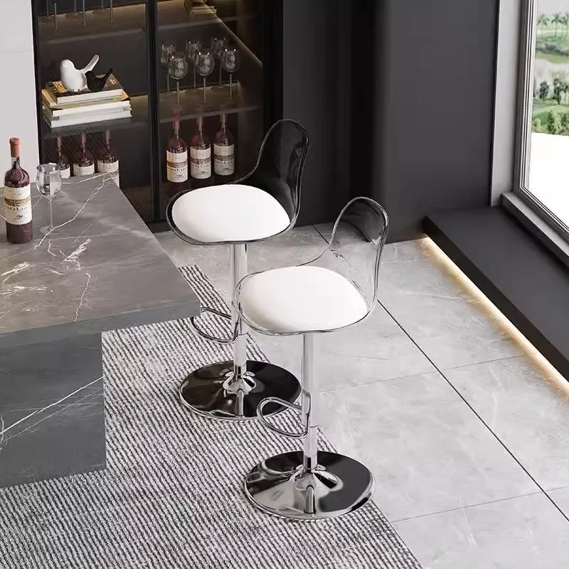 Adjustable Height Acrylic Bar Stool with Modern Iron Frame Transparent Seat Stylish Backrest for Hotel Commercial Catering