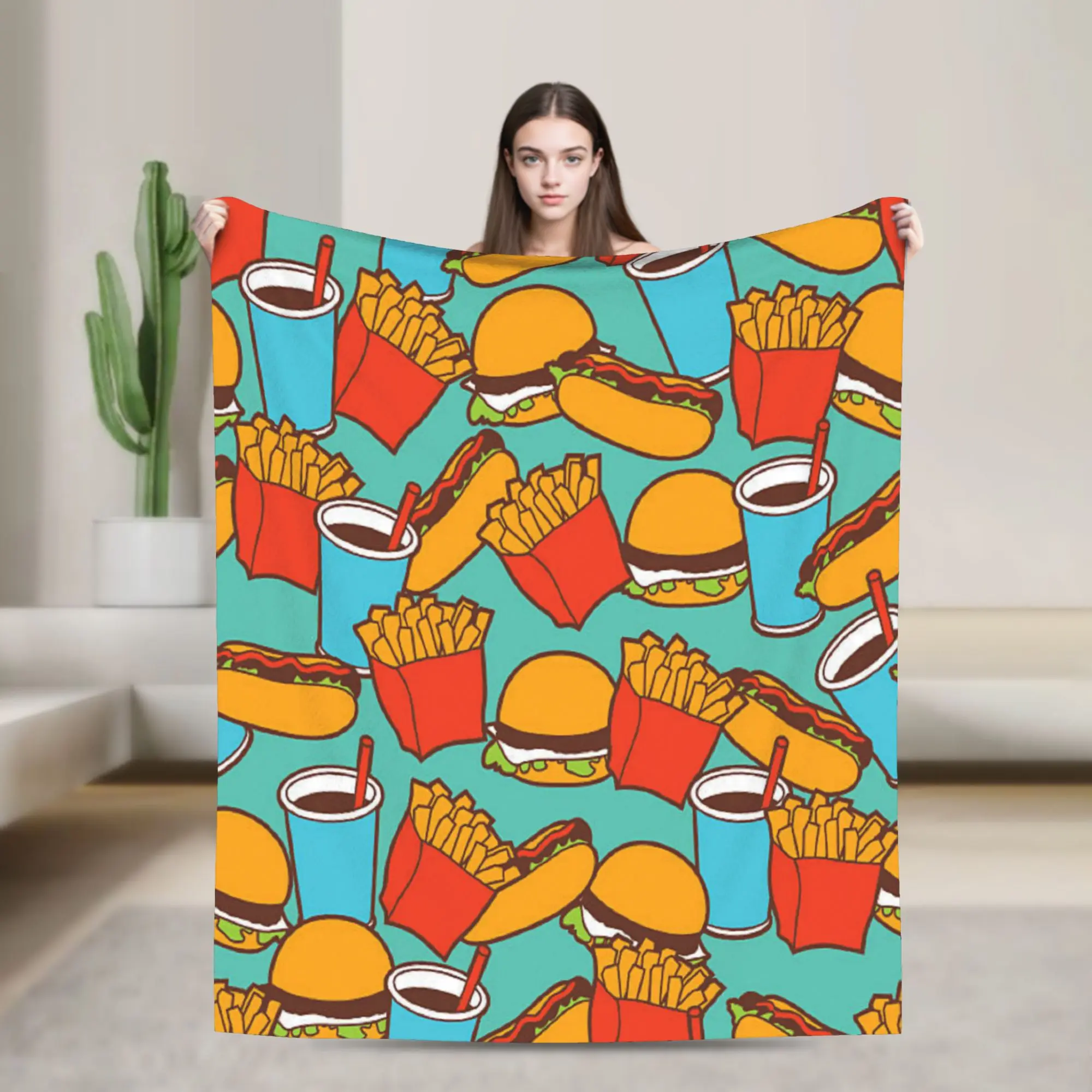 cute kawaii fast food meal Blankets Quality Super Warm  Throw Blanket Autumn Students Home Decor Novelty Bedspread