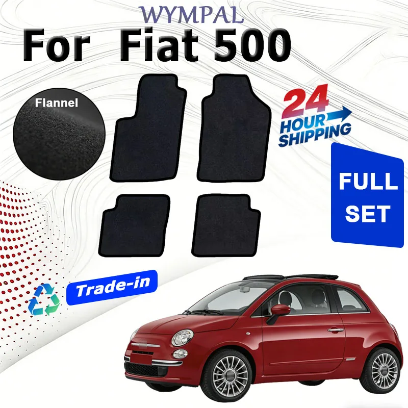 

Flannel "Car Floor Mat For Fiat 500 2007-Present Polyester suede Anti Slip black Backing red Binding Trim Edge