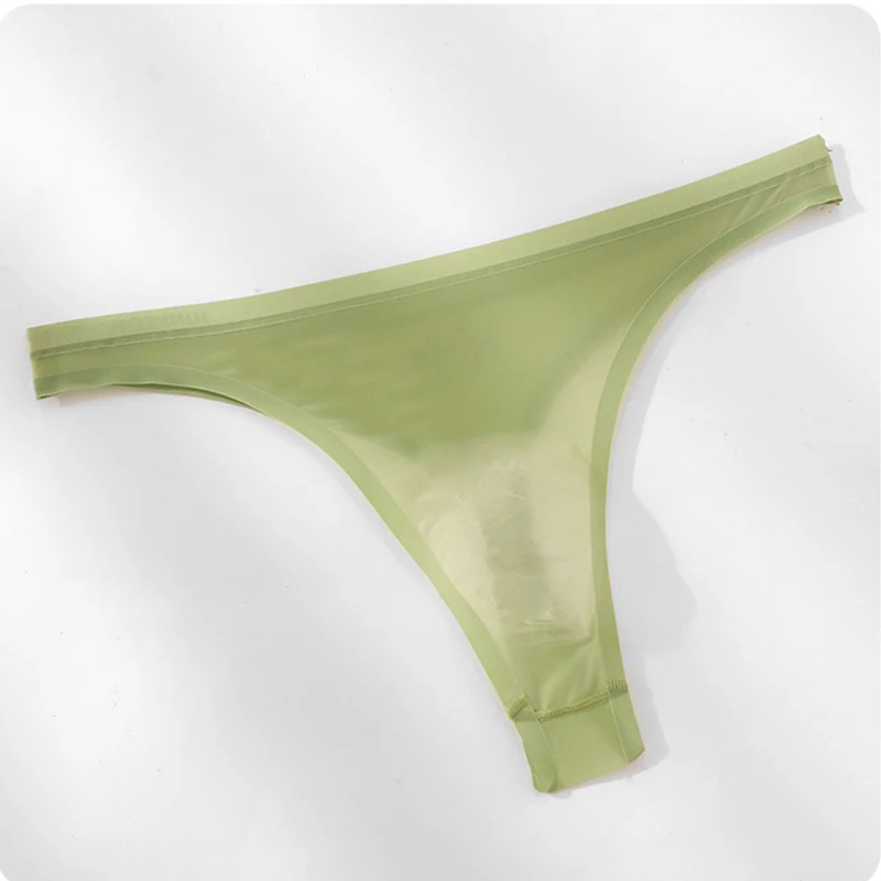 Seamless Men G-string And Thong Underwear Sexy Ice Silk Ultra-thin Panties Breathable 3D Pouch Design T-Back Underpants Tanga view 5