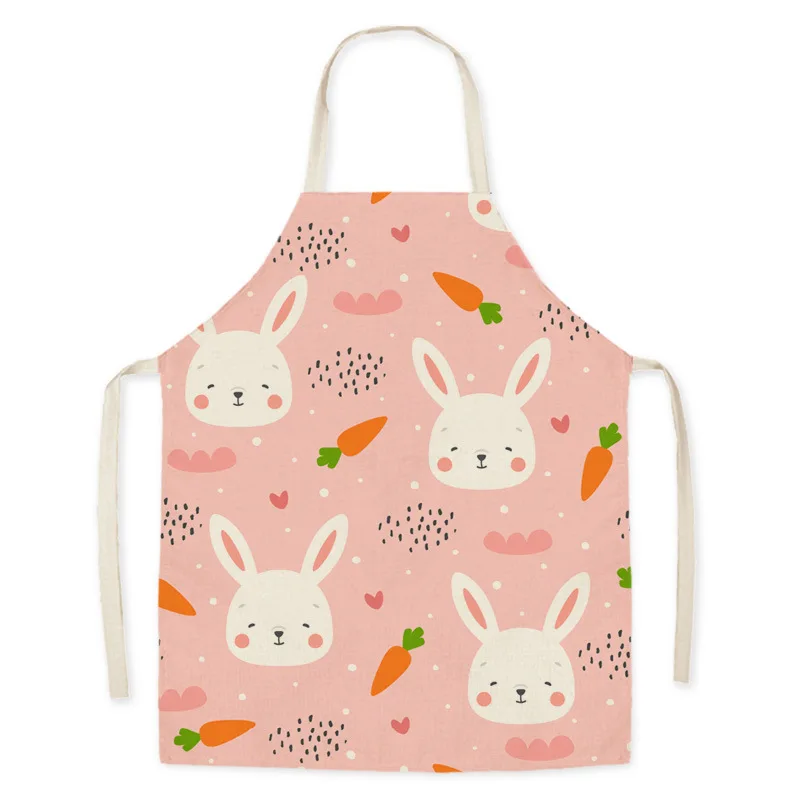 Cartoon Bunny Print Apron Home Kitchen Cooking Anti-fouling Apron Ladies Home Cleaning Accessories Kids Sleeveless Apron