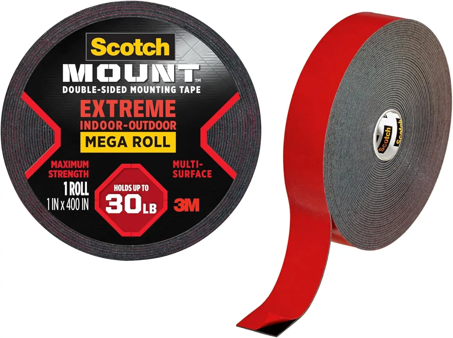 

Heavy Duty Double Sided Mounting Tape, 1 in x 33.3 ft, Holds Up to 30 lbs, Indoor/Outdoor Use