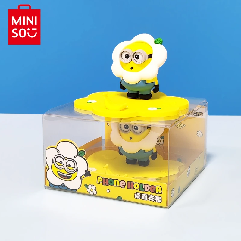 MINISO Huahua Minionki BOB stojak na telefon komórkowy na biurko urocze kreskówki ozdoby na biurko leniwa mała półka zabawka dekoracja prezent