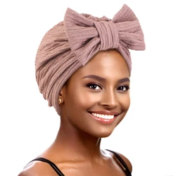 New Women Big Bow Knot Turban Hijab Indian Muslim Chemo Hair Loss Cap Stretchy Beanie Cap Arab Islamic Bonnet Cover Cancer Hat