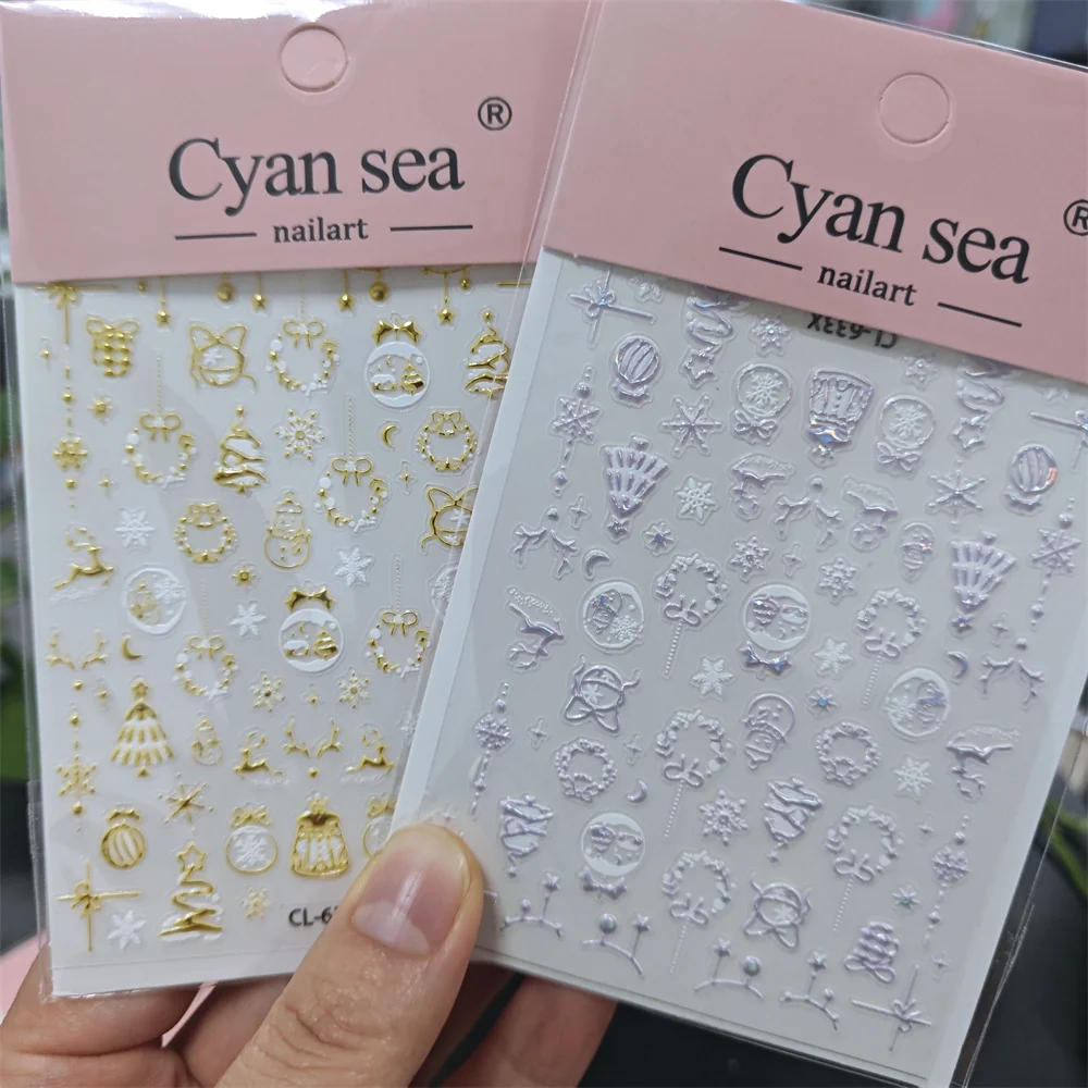 # 2025 5D الذهبي عيد الميلاد كرة الثلج/إكليل/شجرة/ندفة الثلج ملصقات الأظافر Y2K البرنز الذهب عيد الميلاد كريستال الكرة ندفة الثلج مائي & * &