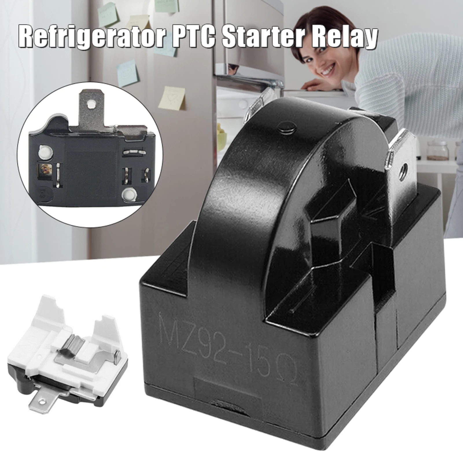 Refrigerator PTC Starter Relays 15 Ohm 2-Pin Compressor Overload Protector for Home Kitchen Restaurant Hotel