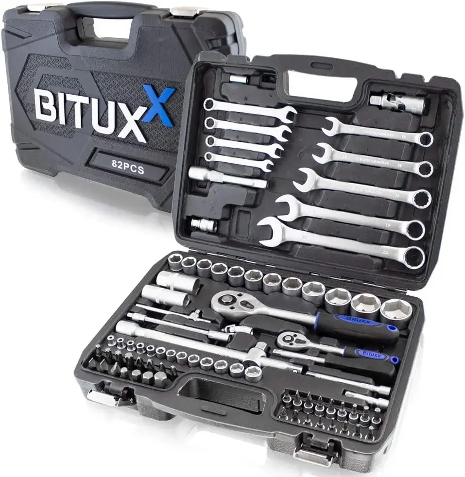 BITUXX 82-teiliges Werkzeugkoffer Knarrenkasten Werkzeugset Werkzeugkasten Ratschenkasten