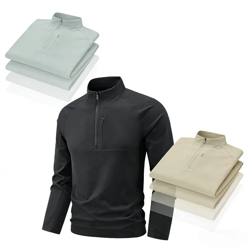 

Men's Half Zip Stand Collar Long Sleeve Shirt Fashion Casual Workout Athletic Top Breathable Stretch Basic Tee for Men