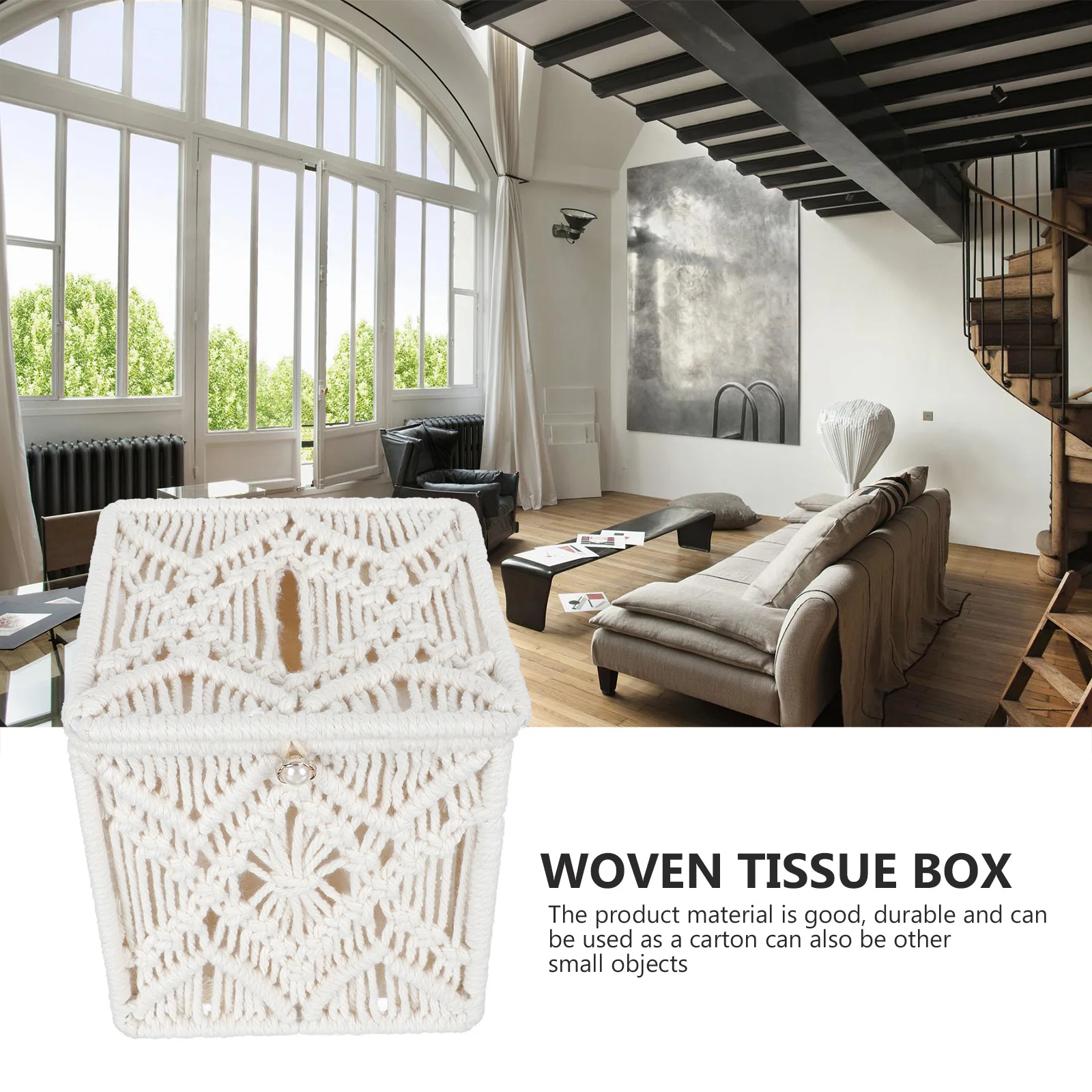 

Retro Desktop Tissue Box Cotton Rope Woven Storage Beige Home Office Car Decor Simple Design Long Term Use Retro Tissue Box