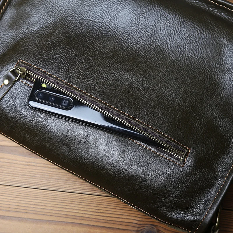 Nzpj Vintage Echt leder Herren Umhängetasche natürliche Rindsleder Umhängetasche lässig Herren Rucksack für 11 Zoll iPad – Detail 14