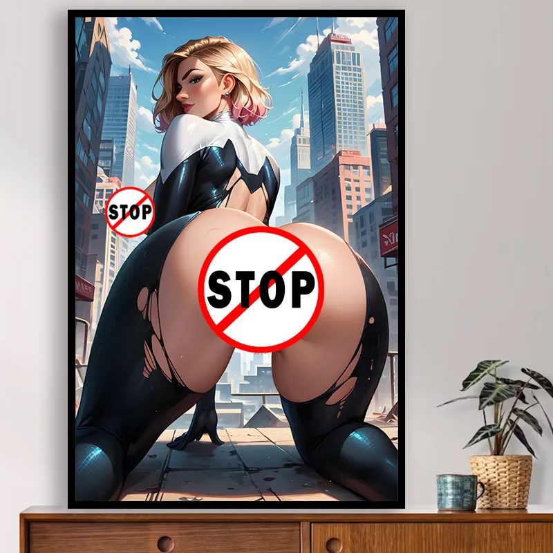 Anime Cartoon Superhero Sexy Gwen Canvas Poster Decorative Painting Uncensored HD Print Wall Art NSFW Home AI Painting Art Mural