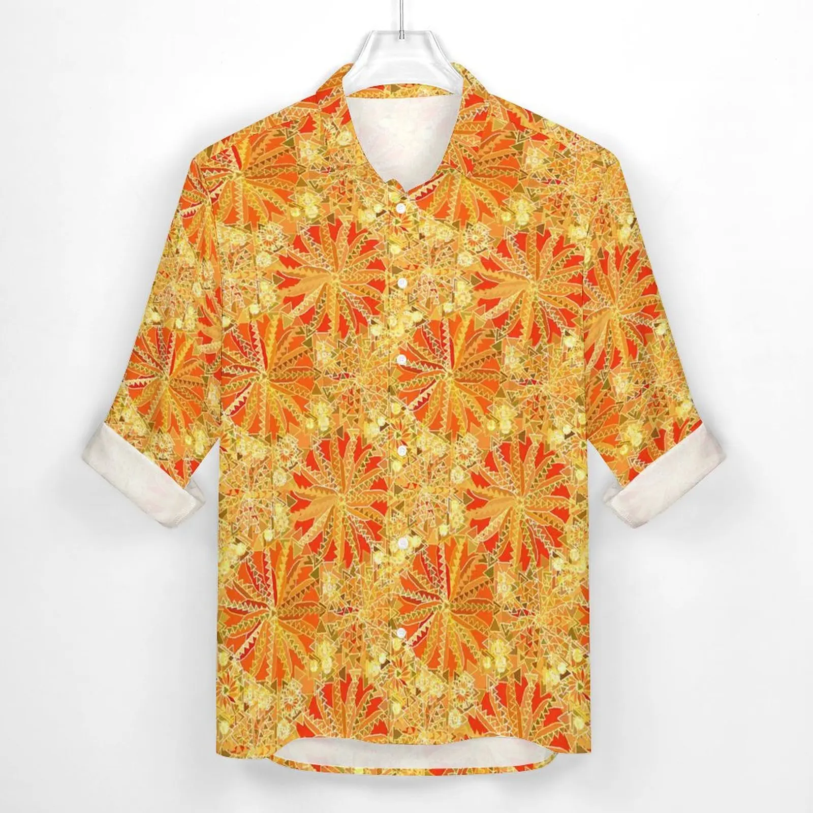 Tribal Mandala Print Stylish Casual Shirt Male Gold and Orange Shirt Autumn Vintage Blouses Long Sleeve Custom Oversized Clothes