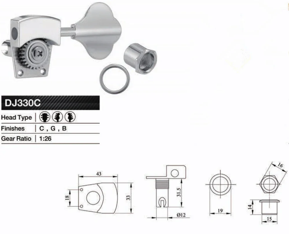 Kaynes Bass Tuners 1:26 Ratio Open Gear Tuning Key Pegs Machine Head Replacement for Electric Jazz Guitar Bass Chrome Silver